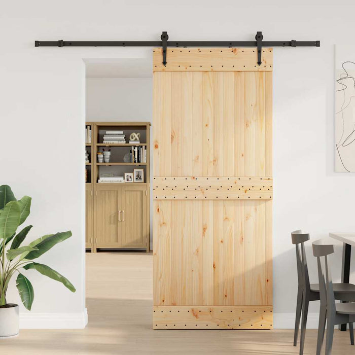 Porta Scorrevole con Set Hardware 90x210 cm Legno Massello Pino 3332697
