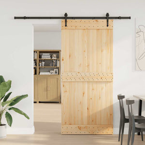 Porta Scorrevole con Set Hardware 95x210 cm Legno Massello Pino 3332698