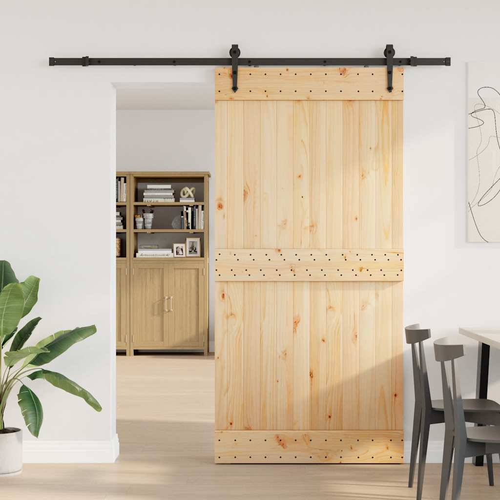 Porta Scorrevole con Set Hardware 100x210cm Legno Massello Pino 3332699