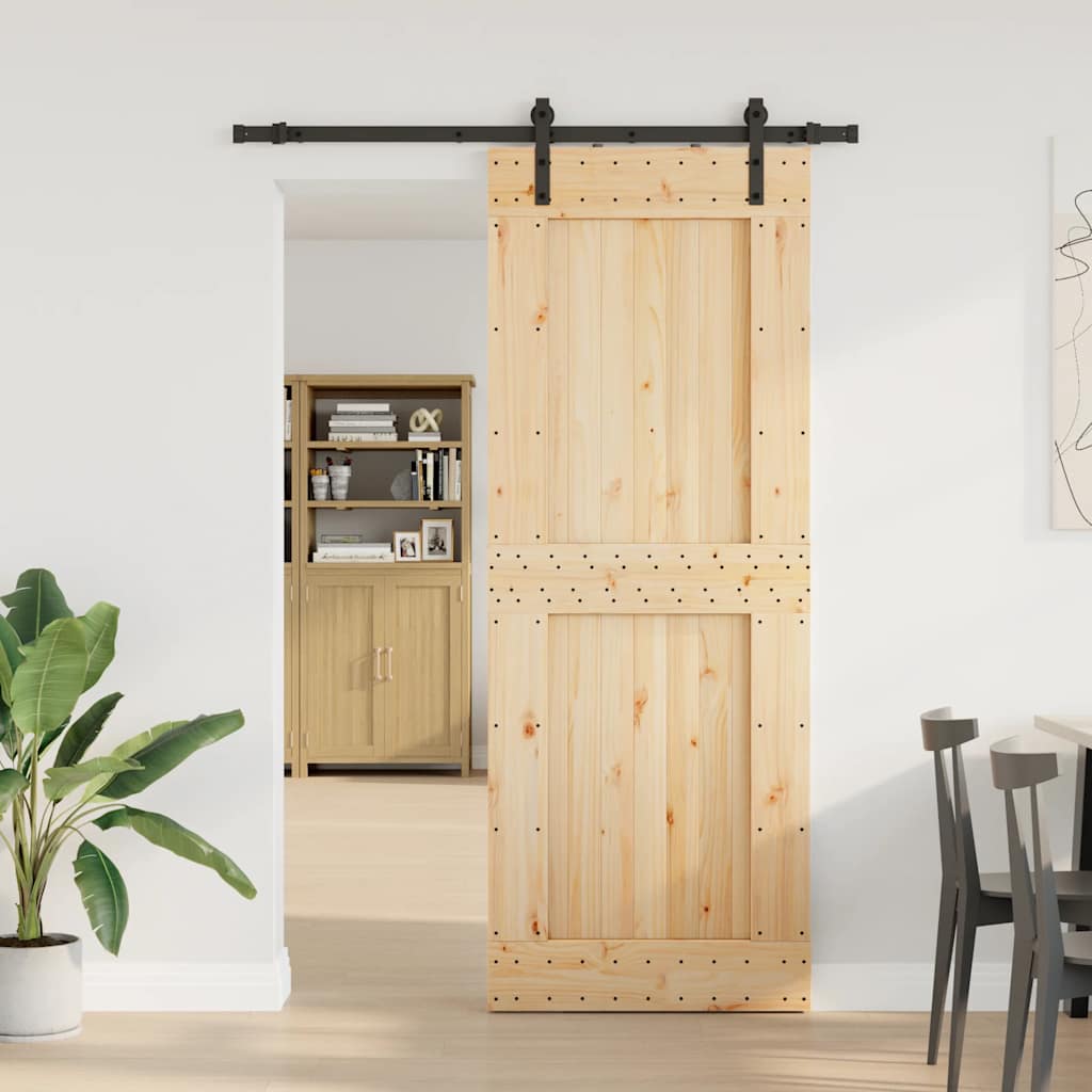 Porta Scorrevole con Set Hardware 85x210 cm Legno Massello Pino