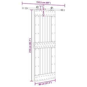 Porta Scorrevole con Set Hardware 80x210 cm Legno Massello Pino 3332713