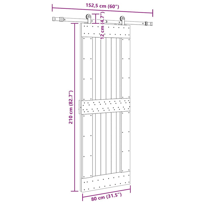 vidaXL Porta Scorrevole con Set Hardware 80x210 cm Legno Massello Pino