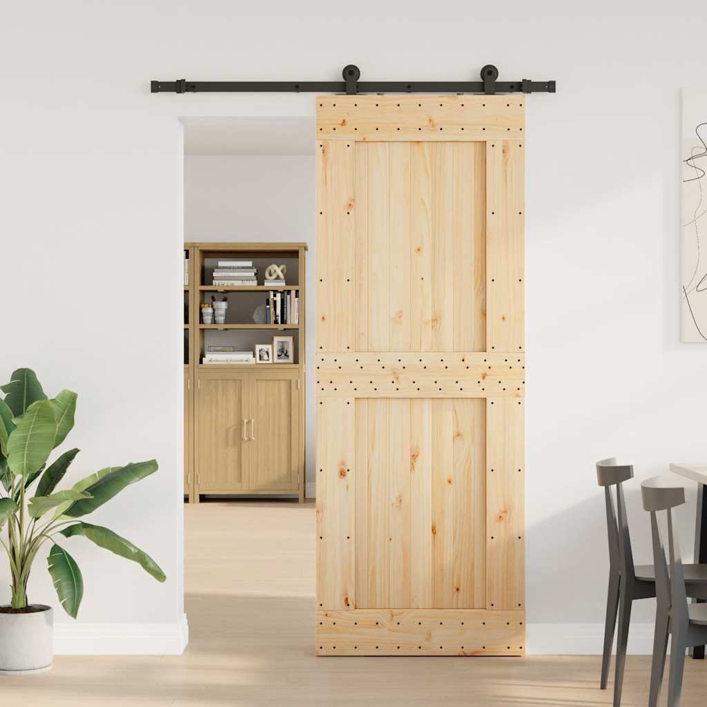Porta Scorrevole con Set Hardware 85x210 cm Legno Massello Pino 3332714
