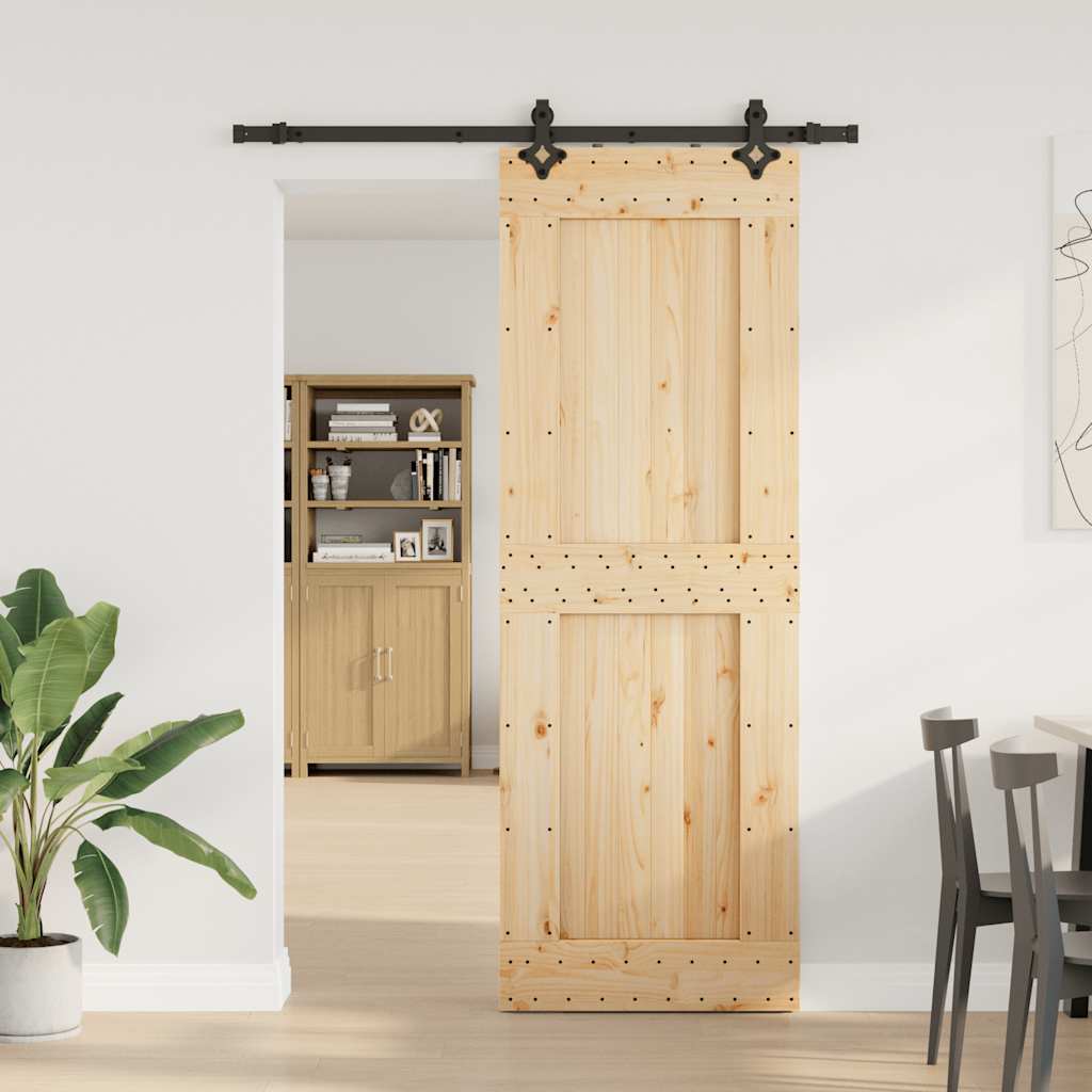 Porta Scorrevole con Set Hardware 80x210 cm Legno Massello Pino 3332725