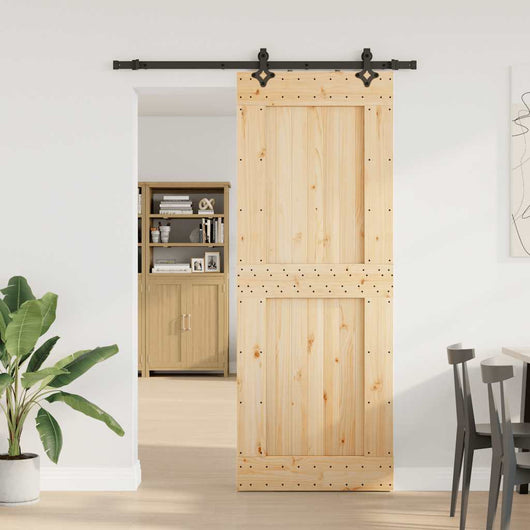 Porta Scorrevole con Set Hardware 85x210 cm Legno Massello Pino 3332726