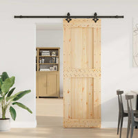 Porta Scorrevole con Set Hardware 80x210 cm Legno Massello Pino 3332731
