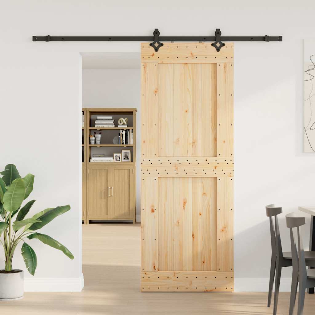 Porta Scorrevole con Set Hardware 85x210 cm Legno Massello Pino 3332732