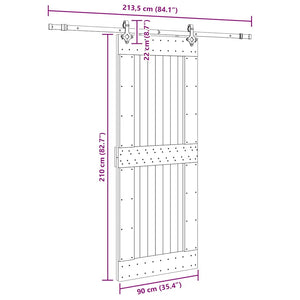 vidaXL Porta Scorrevole con Set Hardware 90x210 cm Legno Massello Pino