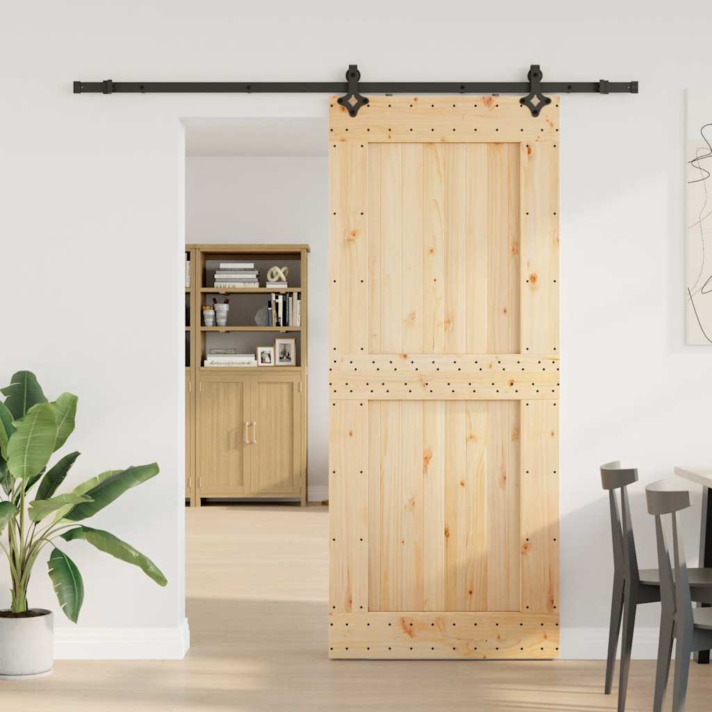 Porta Scorrevole con Set Hardware 95x210 cm Legno Massello Pino 3332734