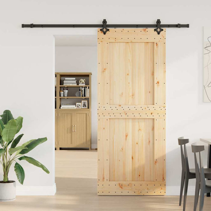 Porta Scorrevole con Set Hardware 95x210 cm Legno Massello Pino 3332734