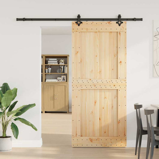 Porta Scorrevole con Set Hardware 100x210cm Legno Massello Pino