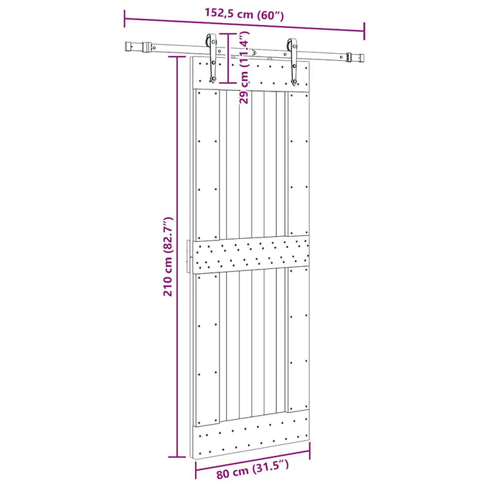 Porta Scorrevole con Set Hardware 80x210 cm Legno Massello Pino