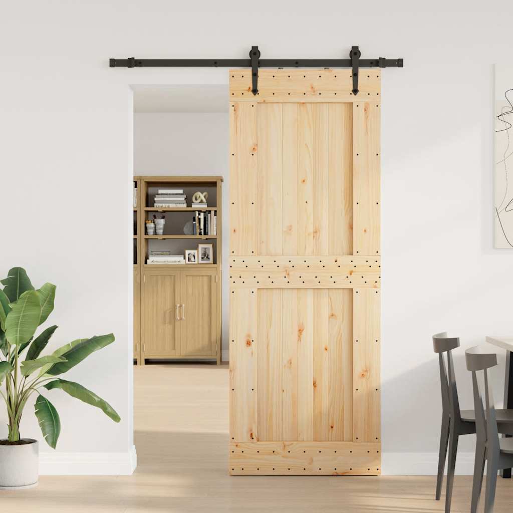 Porta Scorrevole con Set Hardware 85x210 cm Legno Massello Pino 3332738