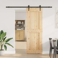 Porta Scorrevole con Set Hardware 80x210 cm Legno Massello Pino 3332743