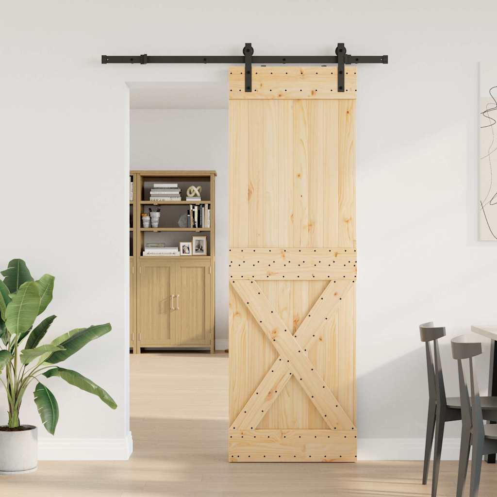 Porta Scorrevole con Set Hardware 70x210 cm Legno Massello Pino 3332748
