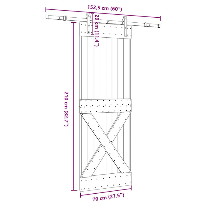 Porta Scorrevole con Set Hardware 70x210 cm Legno Massello Pino