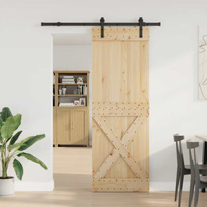 Porta Scorrevole con Set Hardware 80x210 cm Legno Massello Pino 3332749