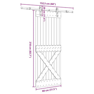 Porta Scorrevole con Set Hardware 80x210 cm Legno Massello Pino 3332749