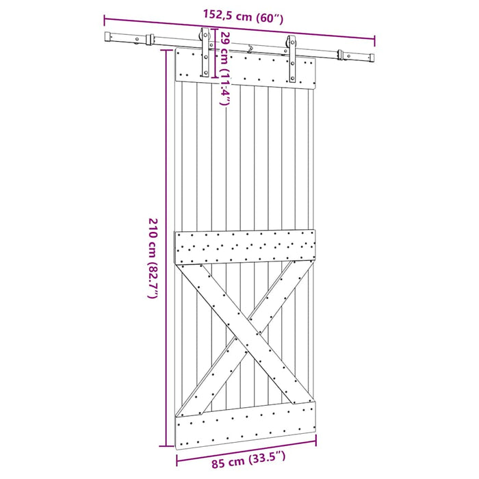 vidaXL Porta Scorrevole con Set Hardware 85x210 cm Legno Massello Pino