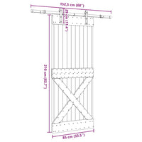 Porta Scorrevole con Set Hardware 85x210 cm Legno Massello Pino 3332750