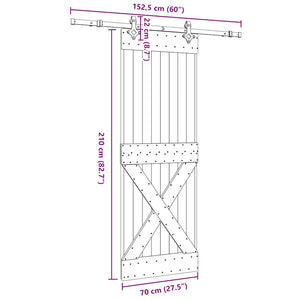 vidaXL Porta Scorrevole con Set Hardware 70x210 cm Legno Massello Pino