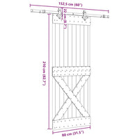 Porta Scorrevole con Set Hardware 80x210 cm Legno Massello Pino 3332773