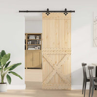 Porta Scorrevole con Set Hardware 85x210 cm Legno Massello Pino