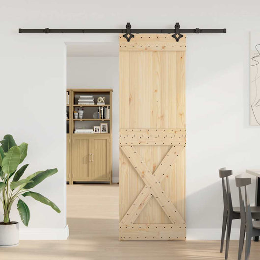 Porta Scorrevole con Set Hardware 70x210 cm Legno Massello Pino 3332778
