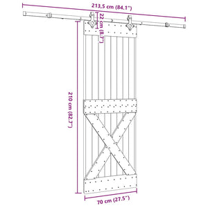 vidaXL Porta Scorrevole con Set Hardware 70x210 cm Legno Massello Pino
