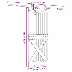 Porta Scorrevole con Set Hardware 80x210 cm Legno Massello Pino 3332779