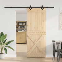 Porta Scorrevole con Set Hardware 85x210 cm Legno Massello Pino 3332780