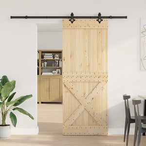 Porta Scorrevole con Set Hardware 90x210 cm Legno Massello Pino 3332781