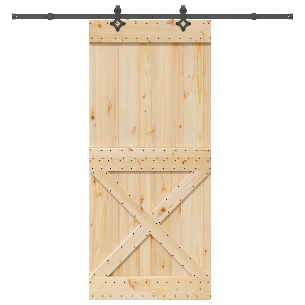 Porta Scorrevole con Set Hardware 100x210cm Legno Massello Pino 3332783
