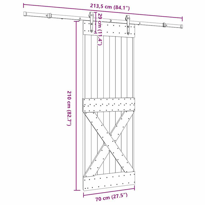 vidaXL Porta Scorrevole con Set Hardware 70x210 cm Legno Massello Pino