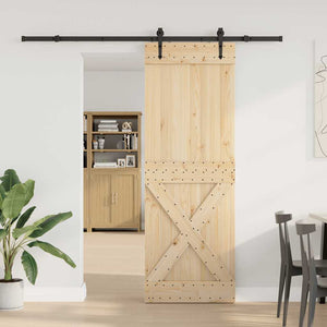 Porta Scorrevole con Set Hardware 80x210 cm Legno Massello Pino 3332791