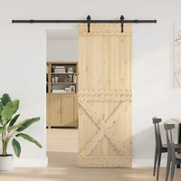 vidaXL Porta Scorrevole con Set Hardware 85x210 cm Legno Massello Pino