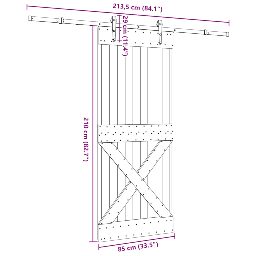 vidaXL Porta Scorrevole con Set Hardware 85x210 cm Legno Massello Pino
