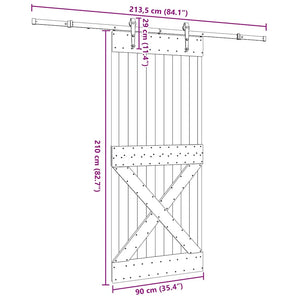 Porta Scorrevole con Set Hardware 90x210 cm Legno Massello Pino 3332793