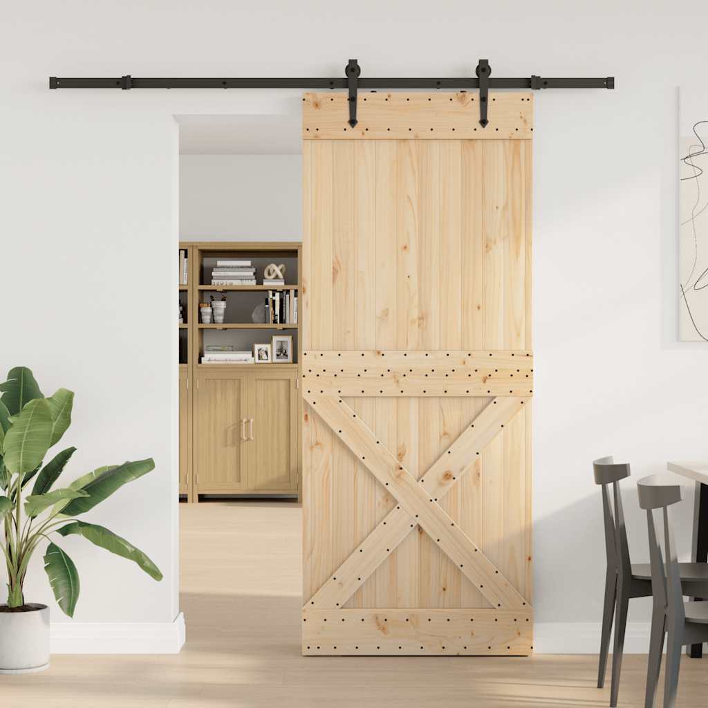 Porta Scorrevole con Set Hardware 95x210 cm Legno Massello Pino 3332794