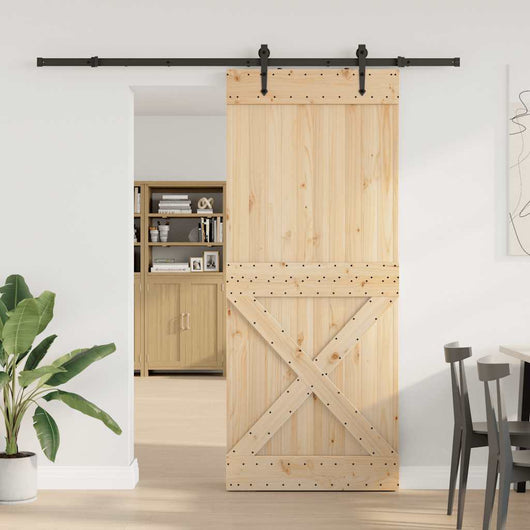 Porta Scorrevole con Set Hardware 95x210 cm Legno Massello Pino 3332794