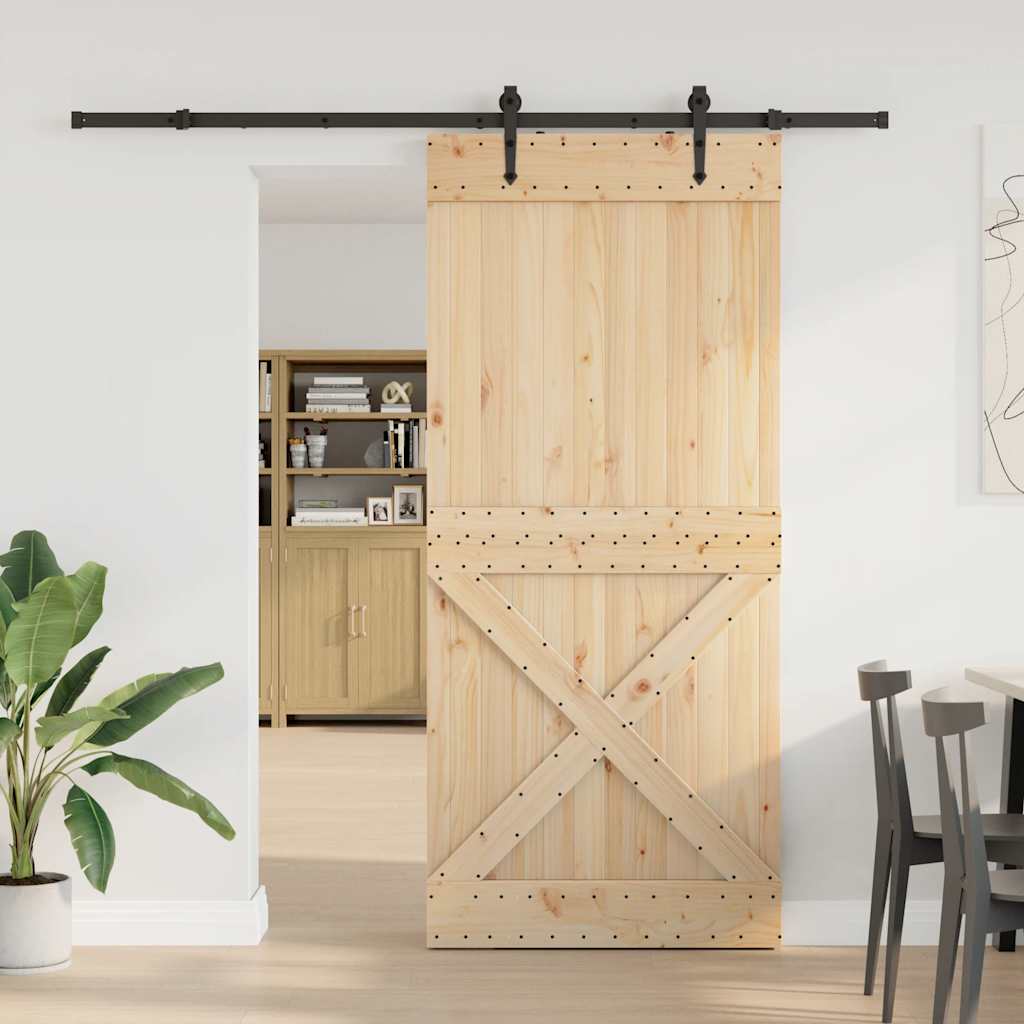 Porta Scorrevole con Set Hardware 100x210cm Legno Massello Pino 3332795