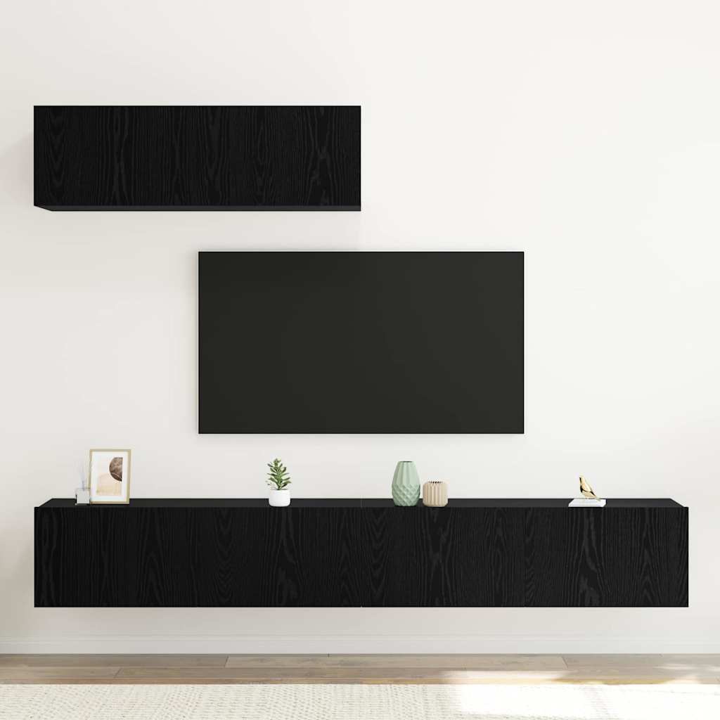 Set Mobile TV 3 Pezzi Montato a Parete Rovere Nero Legno Ingenerizzato 3332502