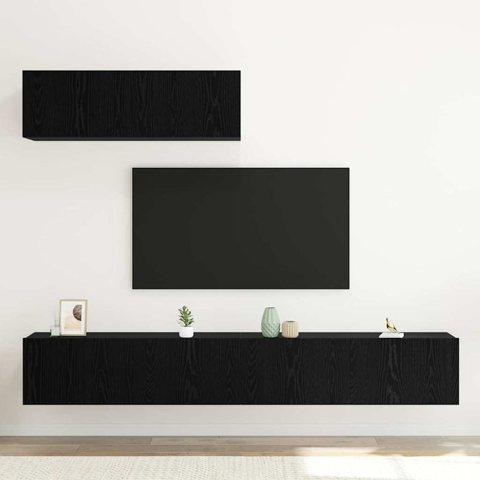 Set Mobile TV 3 Pezzi Montato a Parete Rovere Nero Legno Ingenerizzato 3332502