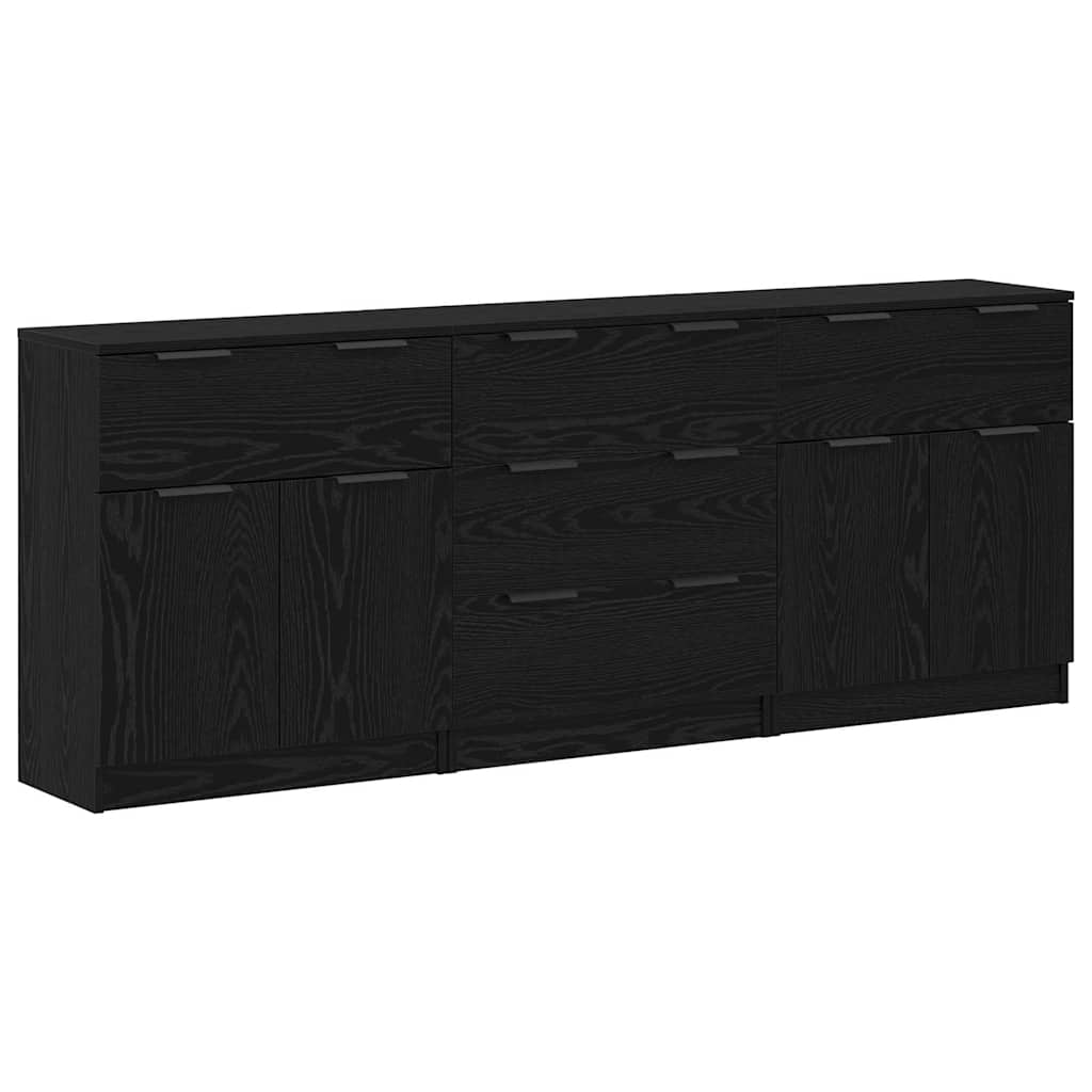 Credenza 3 pz-Set di 3 Buffet-Armadio da cucina Rovere Nero 181 x 30 x 70 cm Legno multistrato