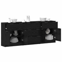 Credenza 3 pz-Set di 3 Buffet-Armadio da cucina Rovere Nero 181 x 30 x 70 cm Legno multistrato