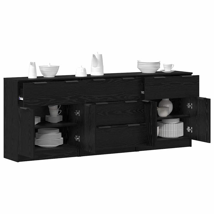 Credenza 3 pz-Set di 3 Buffet-Armadio da cucina Rovere Nero 181 x 30 x 70 cm Legno multistrato