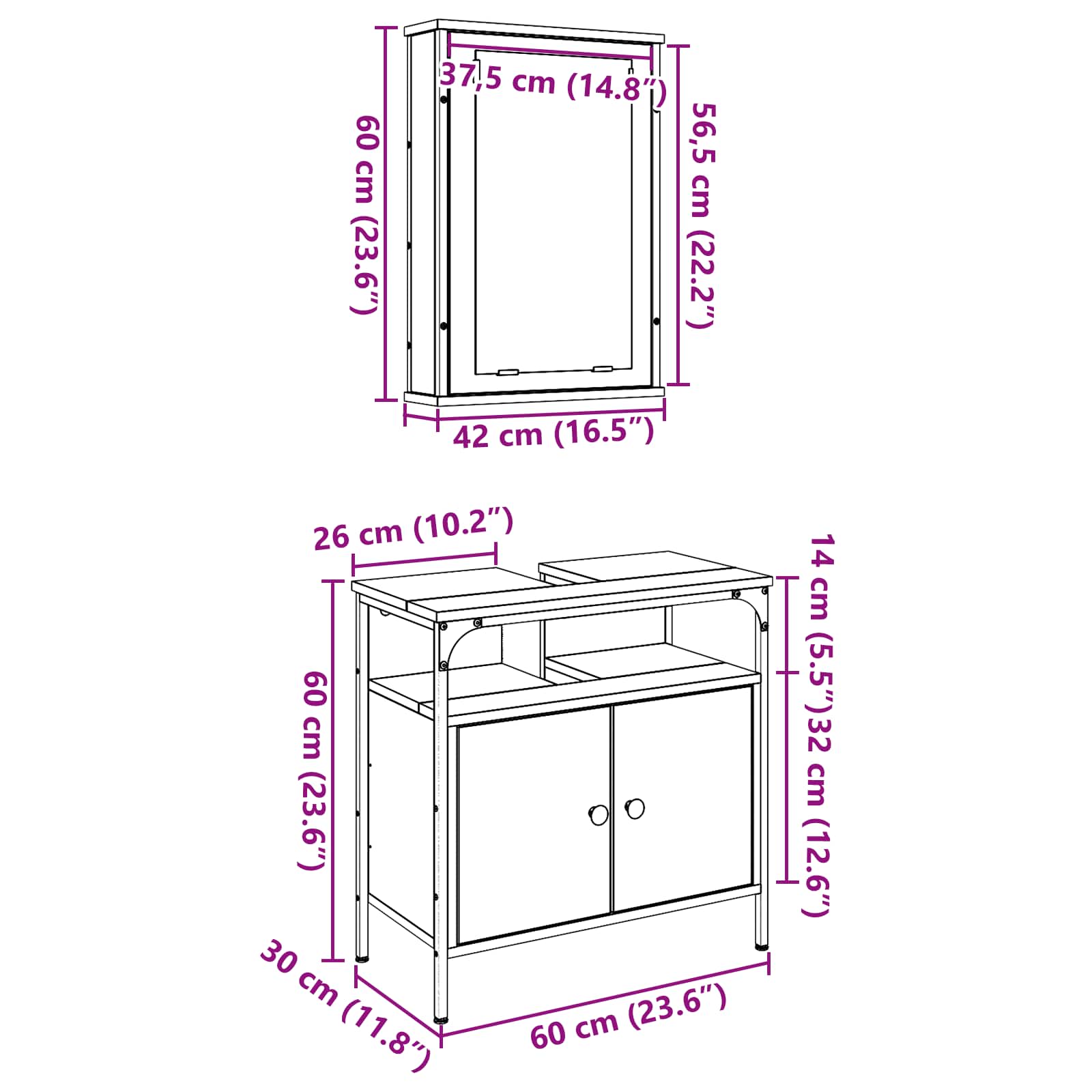 Set di mobili per il bagno 2 pcs Marrone Legno multistrato 3332524