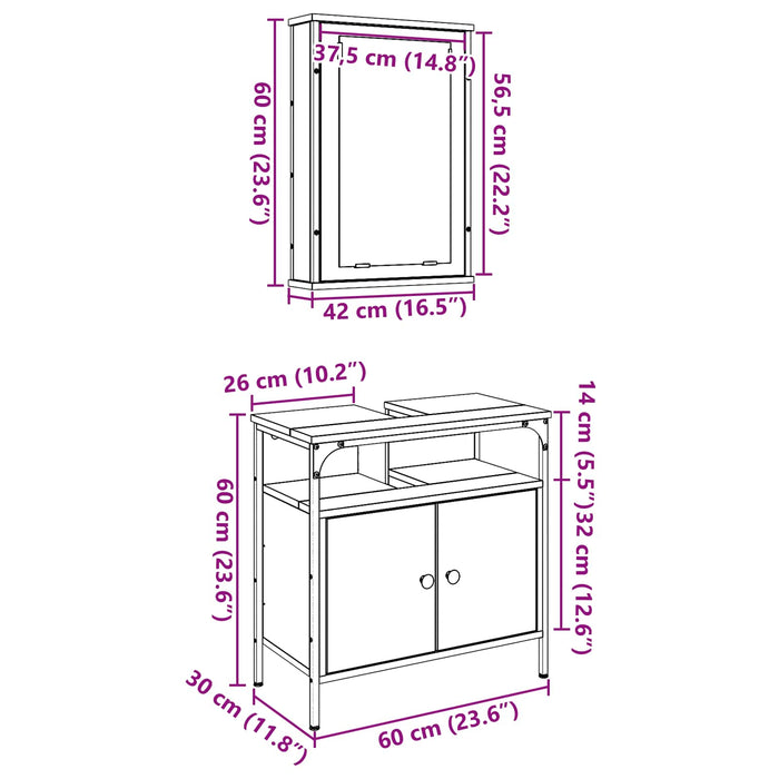 Set di mobili per il bagno 2 pcs Marrone Legno multistrato 3332524