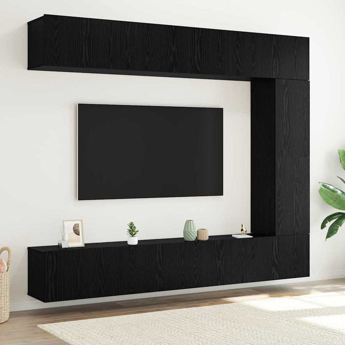 Set mobile TV 5 pz-Set di 5 Credenza per TV Rovere Nero Legno multistrato 987178