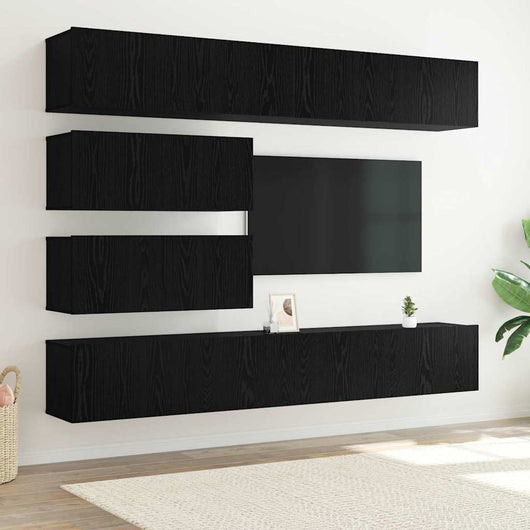 Set di mobili TV da 6 pezzi montato a parete in legno ingegnerizzato effetto rovere nero 3332531